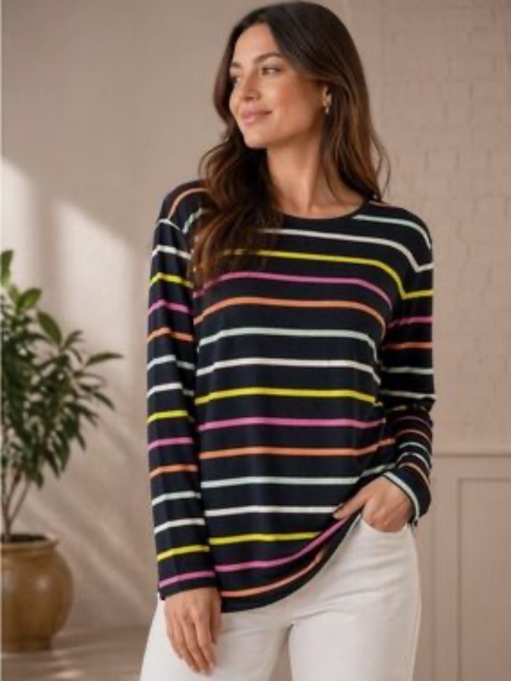 Talbots women's long-sleeve bateau neck  colorful stripes tee 3X